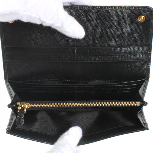 プラダ SAFFIANO FIOCCO リボンモチーフ 長財布 ブラック＆ゴールド 1M1132