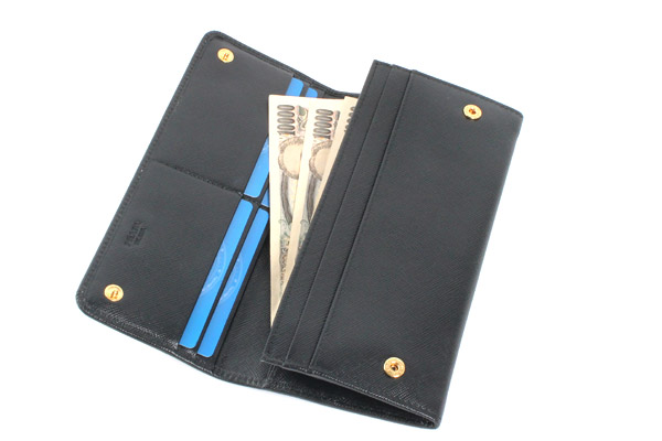 プラダ SAFFIANO FIOCCO リボンモチーフ 長財布 ブラック＆ゴールド 1M1132