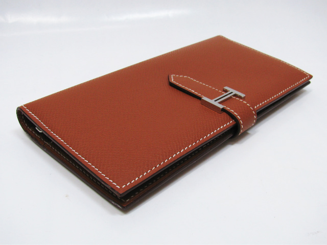 エルメス ベアン二つ折長財布 ヴォーエプソン/コニャック（金具：シルバー）