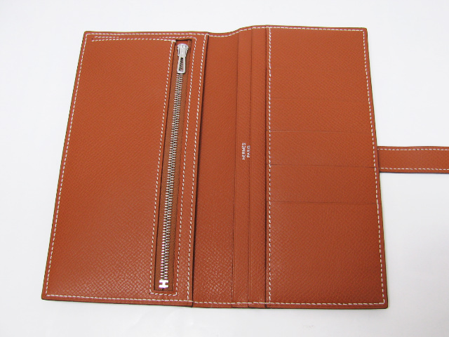 エルメス ベアン二つ折長財布 ヴォーエプソン/コニャック（金具：シルバー）