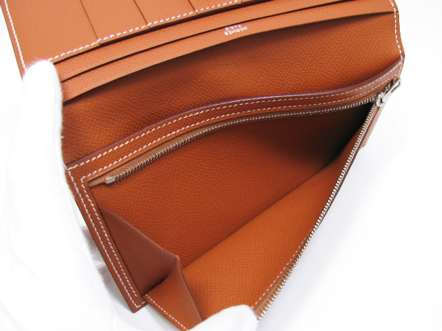 エルメス ベアン二つ折長財布 ヴォーエプソン/コニャック（金具：シルバー）