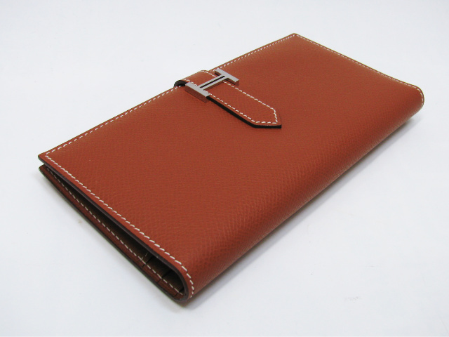 エルメス ベアン二つ折長財布 ヴォーエプソン/コニャック（金具：シルバー）