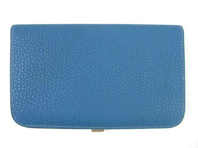 HERMES エルメス ドゴンGM 長財布トゴ ブルージーン×トゥルティールグレー hq037