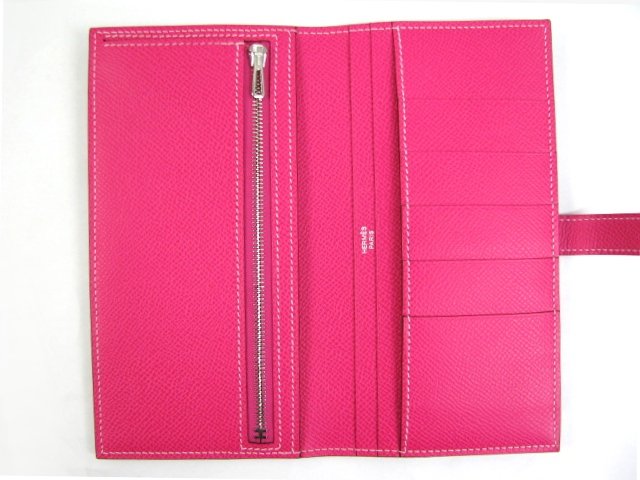 エルメス ベアン二つ折長財布 ヴォーエプソン/ローズティリアン×トスカ