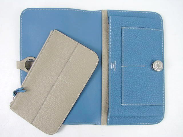 HERMES エルメス ドゴンGM 長財布トゴ ブルージーン×トゥルティールグレー hq037