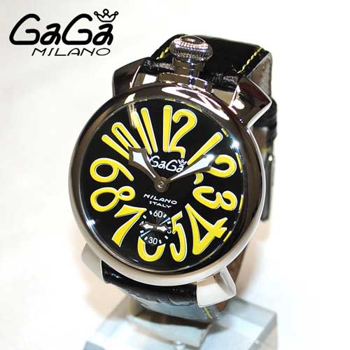 ガガミラノ 時計 スーパーコピー n級 マニュアーレ マヌアーレ 48mm ブラック レザー/イエロー 5010.12S