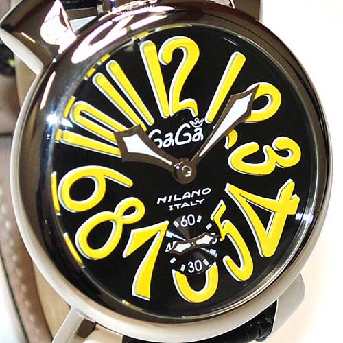 ガガミラノ 時計 スーパーコピー n級 マニュアーレ マヌアーレ 48mm ブラック レザー/イエロー 5010.12S