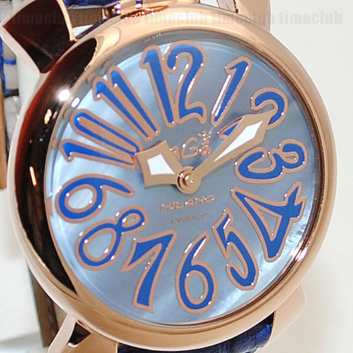 ガガミラノ 時計 スーパーコピー n級品 マニュアーレ マヌアーレ 40mm ブルー レザー/ブルーシェル/ピンクゴールド 5021.07