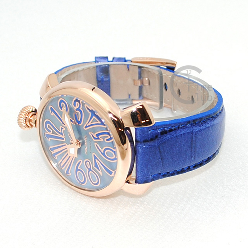ガガミラノ 時計 スーパーコピー n級品 マニュアーレ マヌアーレ 40mm ブルー レザー/ブルーシェル/ピンクゴールド 5021.07