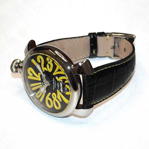 ガガミラノ 時計 スーパーコピー n級 マニュアーレ マヌアーレ 48mm ブラック レザー/イエロー 5010.12S