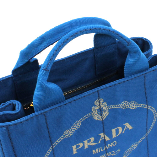 PRADA CANAPA キャンバス ハンドバッグ ブルー＆ゴールド BN2439