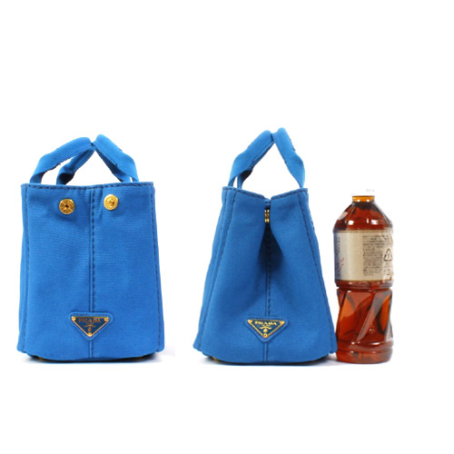 PRADA CANAPA キャンバス ハンドバッグ ブルー＆ゴールド BN2439