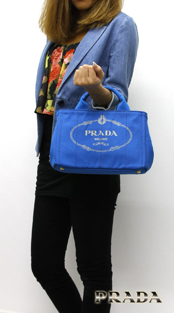 PRADA CANAPA キャンバス ハンドバッグ ブルー＆ゴールド BN2439